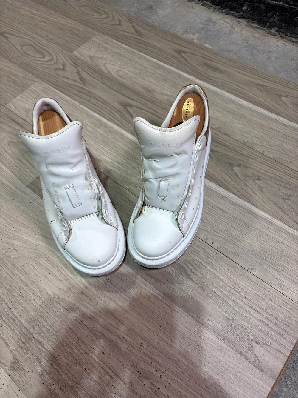 Alexander McQueen White Leather Slip-On Sneakers with Padded Tongue